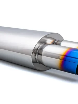 Sleva Univerzální koncový tlumič výfuku se dvěma leštěnými koncovkami 76 mm v opáleném titanovém vzhledu, vstup 63 mm