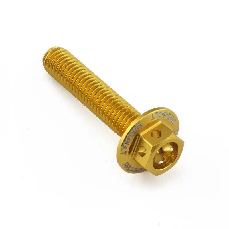 Novinka Pro-Bolt hliníkový šroub s šestihrannou hlavou 12 mm, závitem M5 x 0,80 mm a délkou závitu 25 mm, barva: zlatá