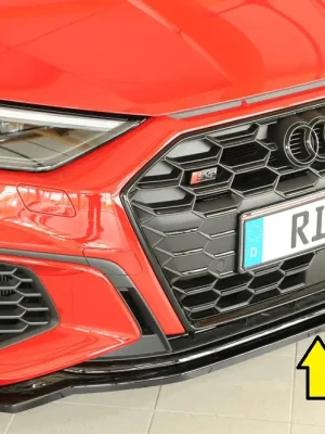 Aktuální Rieger lipa pod přední nárazník pro Audi A3 GY 5-dvéř. (sedan), 11/19-, plast ABS lakovaný do černé lesklé barvy