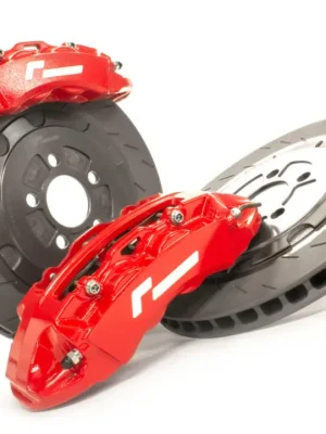 Top Prodej Racingline Stage 2 EVO přední brzdový kit 345x32 mm se 4-pístovými třmeny pro vozy platformy A5 (Golf 5/6 apod.), barva třmenu červená