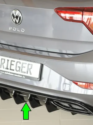 Akční Cena Rieger vložka zadního nárazníku pro Volkswagen Polo AW 5-dvéř., plast ABS lakovaný do černé lesklé barvy, R-Line, r.v. 06/2017-05/2021