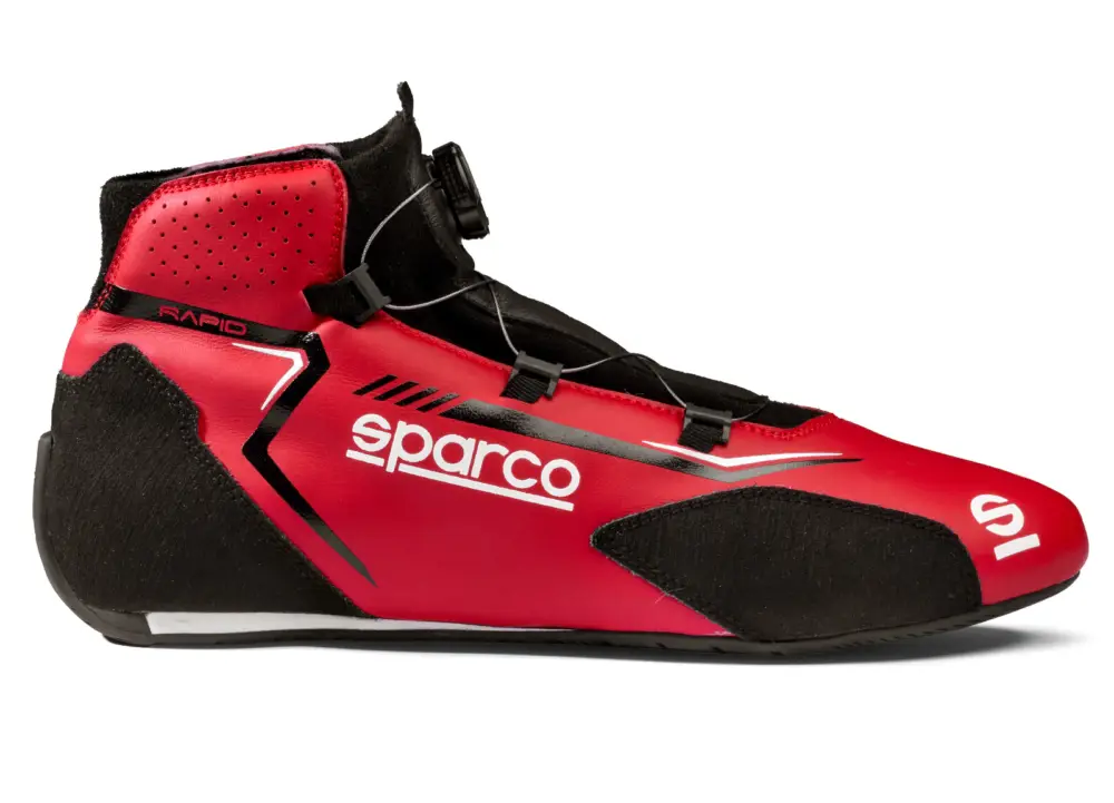 Ověřený Závodní boty Sparco RAPID s otočným mechanismem zapínání, s homologací FIA, barva červeno-černá, velikost 44