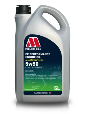 Plně syntetický motorový olej Millers Oils EE Performance 5W-50 s technologií NANODRIVE, objem 5l Časově Omezené