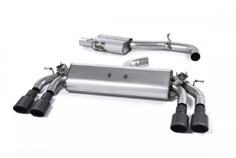 Milltek Sport homologovaný výfuk cat-back s rezonátorem (tišší) pro Audi S3 2.0 TFSI quattro 3-dvéř. 8V/8V.2 (bez GPF) 2013-2018, dvojité oválné leštěné koncovky, typ koncovek dvojité černé Finální Výprodej