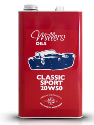 Finální Výprodej MILLERS OILS Classic Sport Pistoneeze 20W50, motorový polosyntetický, olej (v plechovém retro obalu) 1 l